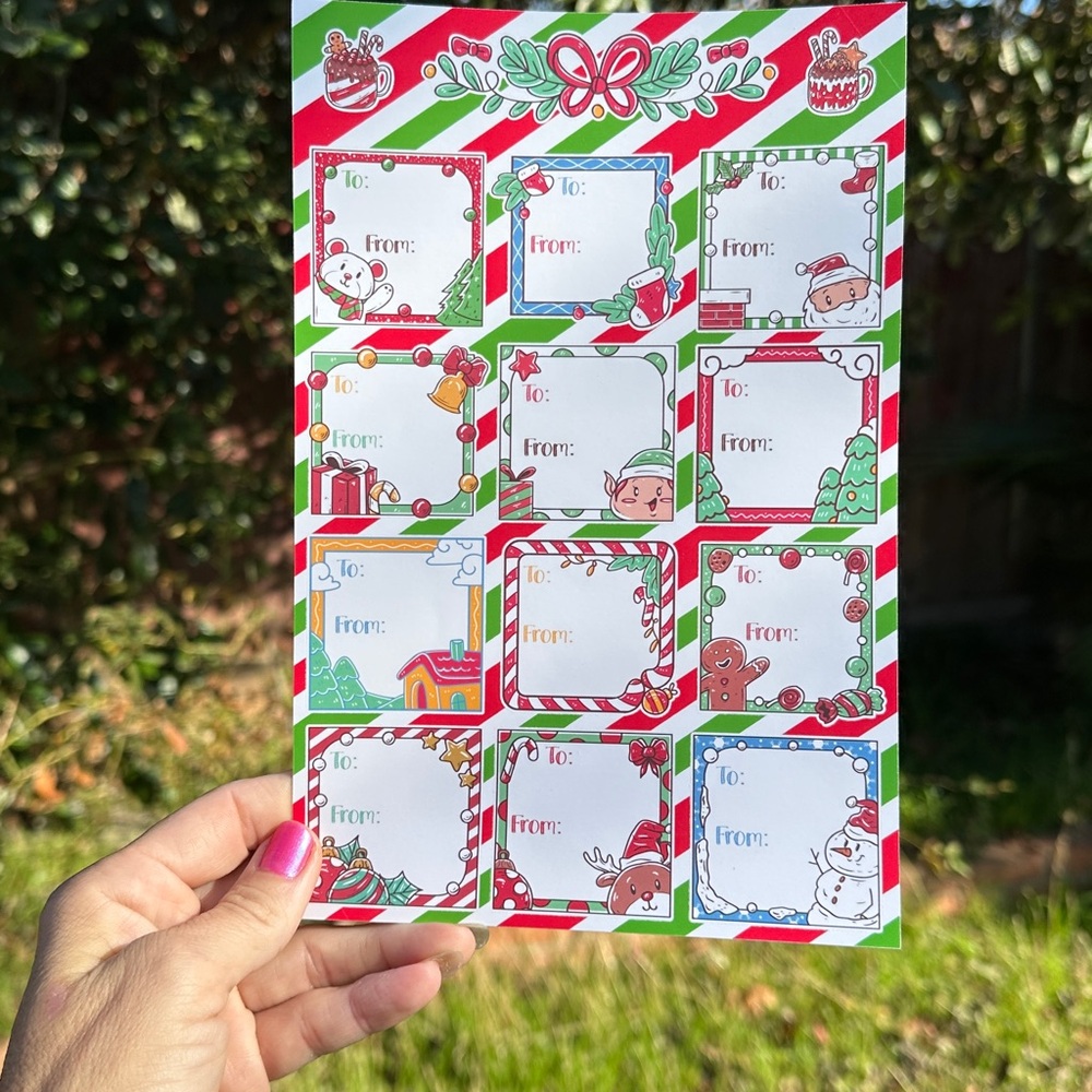 Holly Jolly Frames Christmas Gift Tags  Sticker Sheet Set of 3